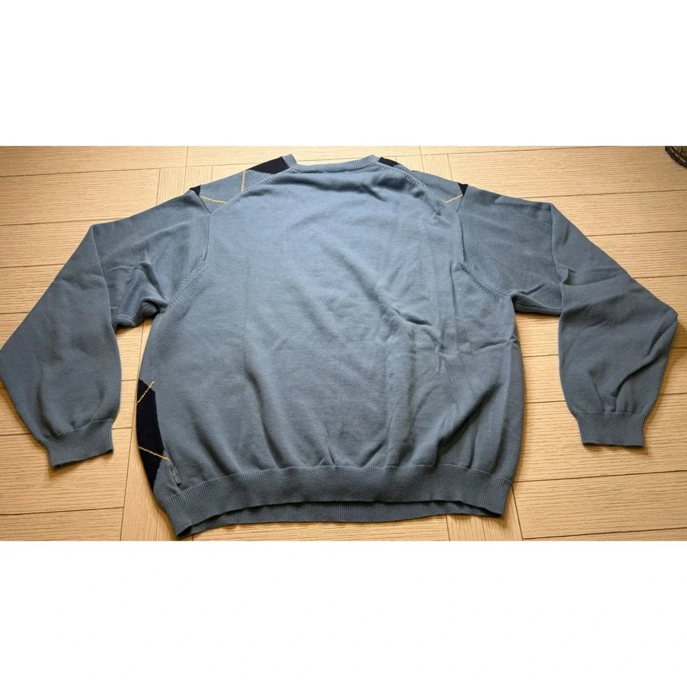 Izod Men's VTG Argyle V Neck 100%Cotton Knit Long Sleeve Blue & Navy Sweater XXL